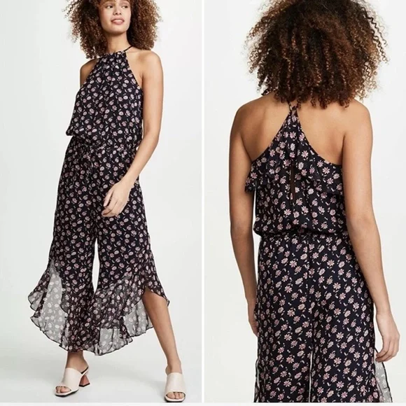 Joie Black and Pink Floral Jumpsuit L - Picture 3 of 8